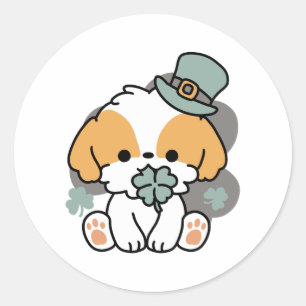 Lucky Pup met Klaver - St. Patrick's Day Gift Ronde Sticker