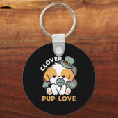 Lucky Pup met Klaver - St. Patrick's Day Gift Sleutelhanger (Voorkant)