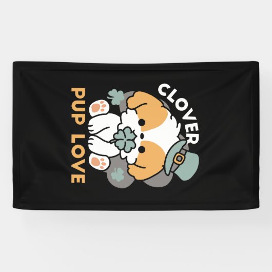 Lucky Pup met Klaver - St. Patrick's Day Gift Spandoek (Horizontaal)