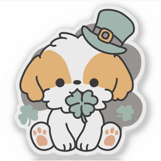 Lucky Pup met Klaver - St. Patrick's Day Gift Sticker (Voorkant)