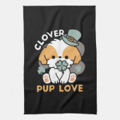 Lucky Pup met Klaver - St. Patrick's Day Gift Theedoek (Verticaal)
