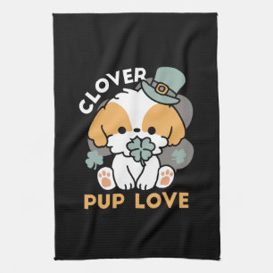 Lucky Pup met Klaver - St. Patrick's Day Gift Theedoek