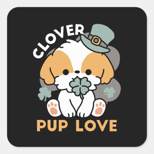 Lucky Pup met Klaver - St. Patrick's Day Gift Vierkante Sticker (Voorkant)