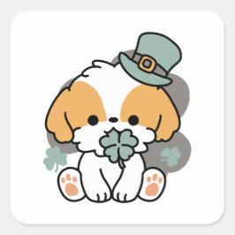 Lucky Pup met Klaver - St. Patrick's Day Gift Vierkante Sticker
