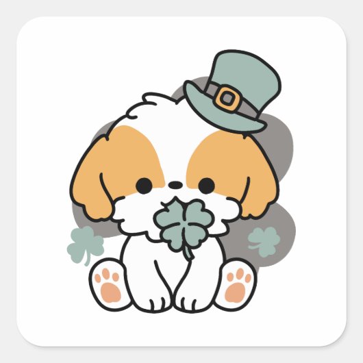 Lucky Pup met Klaver - St. Patrick's Day Gift Vierkante Sticker (Voorkant)