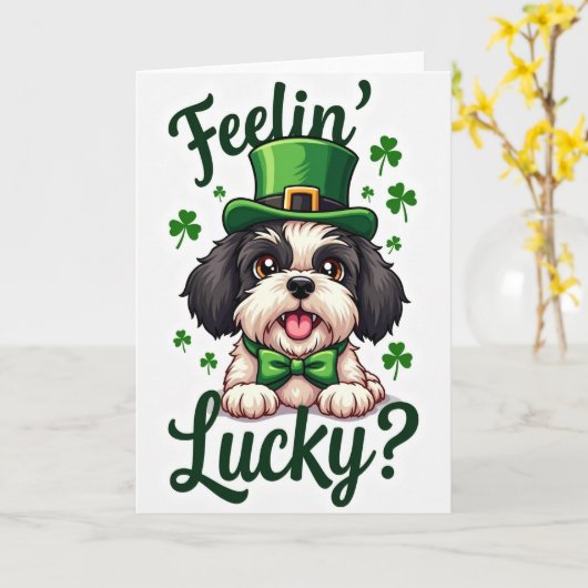 Lucky Puppy St Patricks Day Card Kaart (Gele Bloem)