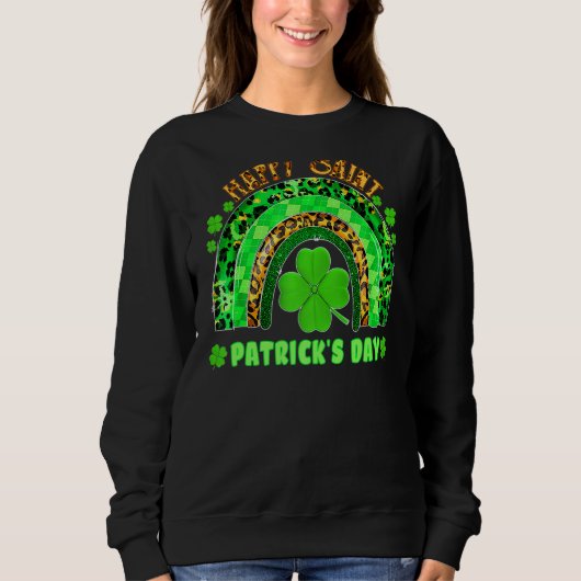 Lucky Rainbow Leopard Patrick Day Funny Green Sham Trui (Voorkant)