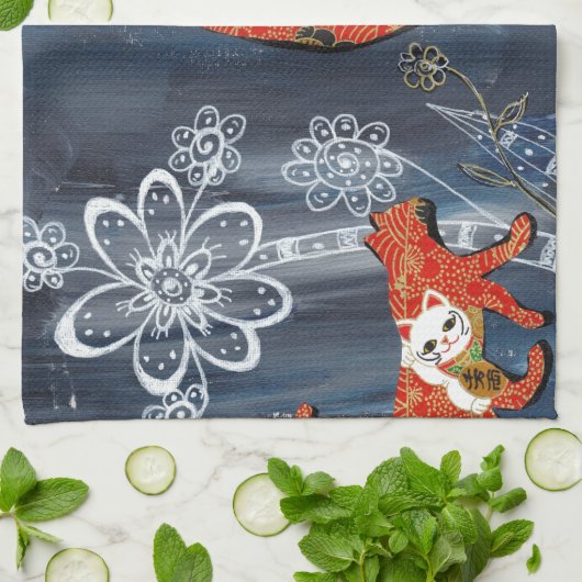 Lucky Red Cats Theedoek (Gevouwen)