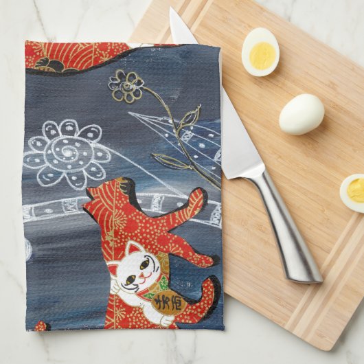 Lucky Red Cats Theedoek (Quarter Fold)