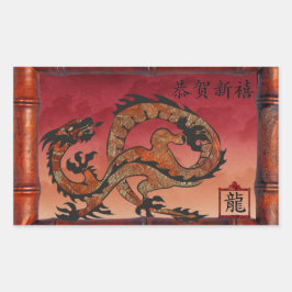 Lucky Red Dragon, Chinees Nieuwjaar Rechthoekige Sticker