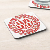 Lucky Red dubbel geluk bij chinese bruiloft Bier Onderzetter (Linkerzijde)