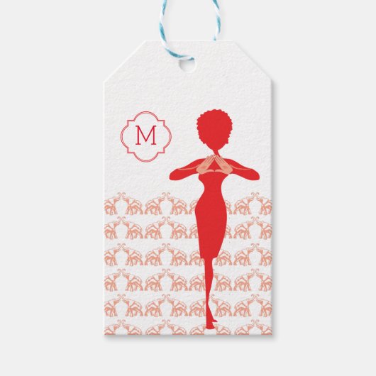 Lucky Red Elephant meisje monogram Cadeaulabel (Voorkant)