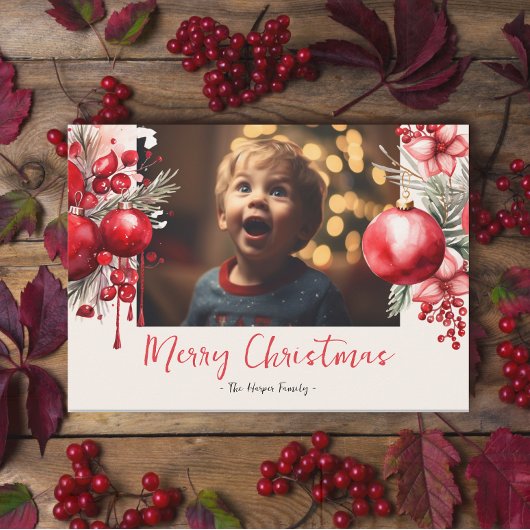 Lucky Red Poinsettia Foto Feestdagenkaart