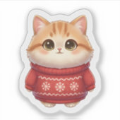Lucky Red Sweater Cat – Your Cozy Wealth-Attractin Sticker (Voorkant)