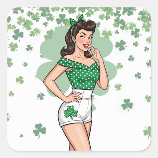 Lucky Retro Glam Vierkante Sticker (Voorkant)