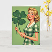 Lucky Retro Vrouw Smile Kaart (Gele Bloem)