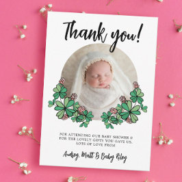 Lucky roze klavers foto meisje Baby shower Bedankkaart