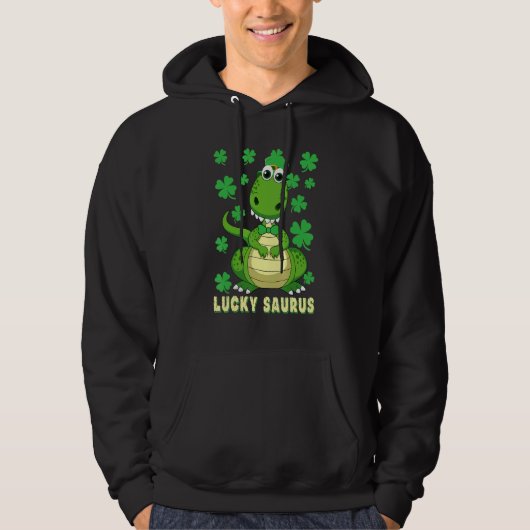 Lucky Saurus Dinosaur Irish Shamrock St Patrick's Hoodie (Voorkant)
