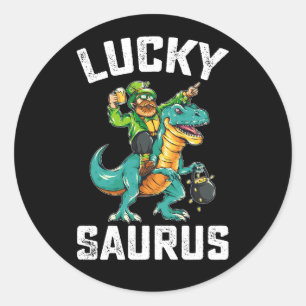 Lucky Saurus Dinosaurus T Rex St Patrick's Day Ronde Sticker