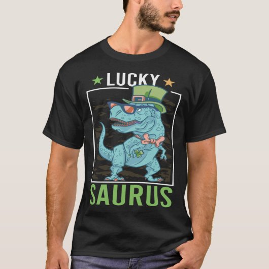 Lucky Saurus Irish Rex Dinosaur  St Patrick s Day  T-shirt (Voorkant)