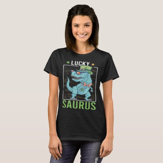 Lucky Saurus Irish Rex Dinosaur St Patrick s Day T-shirt (Voorkant volledig)