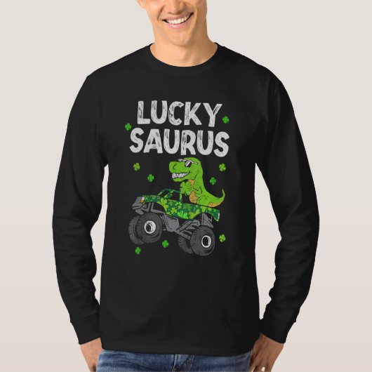 Lucky Saurus Rex Monster Truck St Patricks Day Boy T-shirt (Voorkant)
