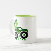 Lucky Saurus Rex Saint Patrick Dinosaurus shamrock Tweekleurige Koffiemok (Voorkant links)