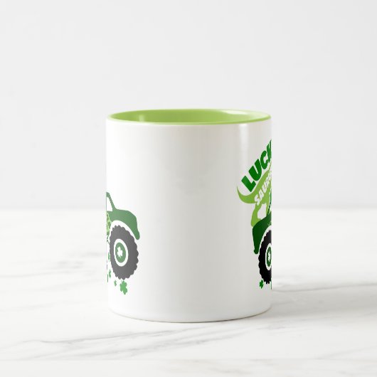 Lucky Saurus Rex Saint Patrick Dinosaurus shamrock Tweekleurige Koffiemok (Center)
