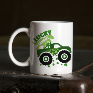 Lucky Saurus Rex Saint Patrick Dinosaurus shamrock Tweekleurige Koffiemok