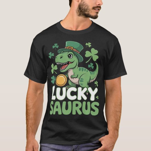 Lucky Saurus T-Rex Dinosaur St Patrick's Day Shamr T-shirt (Voorkant)