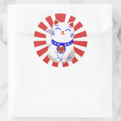 Lucky schattige neko kat op rijzende zon ronde sticker (Tas)