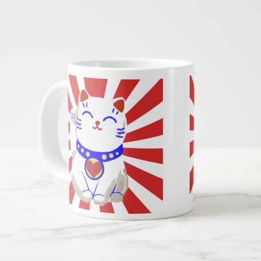 Lucky schattige neko-kat op stijgende zon grote koffiekop (Links)