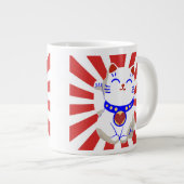 Lucky schattige neko-kat op stijgende zon grote koffiekop (Voorkant rechts)