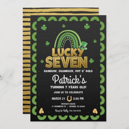 Lucky Seven Birthday Invitation St Patty's Day Kaart (Voorkant / Achterkant)
