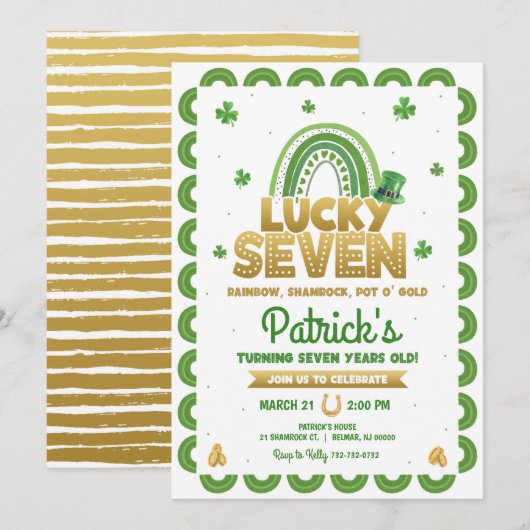 Lucky Seven Birthday Invitation St Patty's Day Kaart (Voorkant / Achterkant)