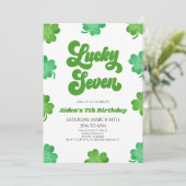 Lucky Seven Green Clover 7e verjaardagsfeestje Kaart (Staand voorkant)