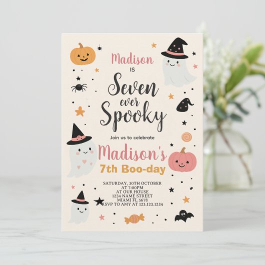 Lucky Seven Kinder verjaardagsuitnodiging voor Hal Kaart (Staand voorkant)