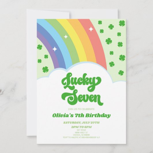 Lucky Seven Rainbow 7e verjaardagsfeestje Kaart (Voorkant)