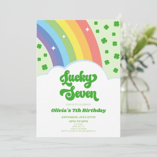 Lucky Seven Rainbow 7e verjaardagsfeestje Kaart (Staand voorkant)