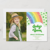 Lucky Seven Rainbow Clover 7e verjaardagsfeestje Kaart (Voorkant)