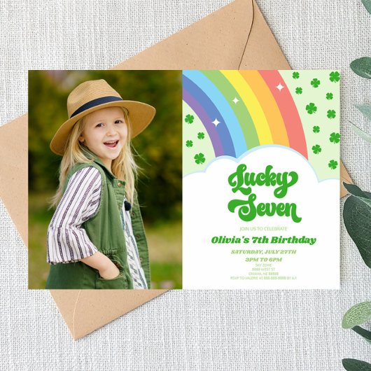 Lucky Seven Rainbow Clover 7e verjaardagsfeestje Kaart