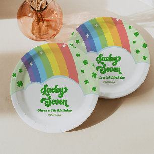 Lucky Seven Rainbow Clovers 7e verjaardagsfeest Papieren Bordje