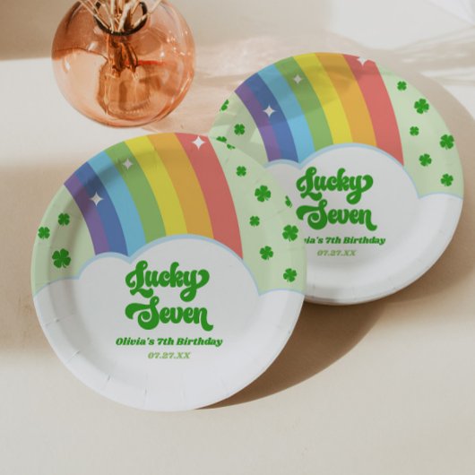 Lucky Seven Rainbow Clovers 7e verjaardagsfeest Papieren Bordje
