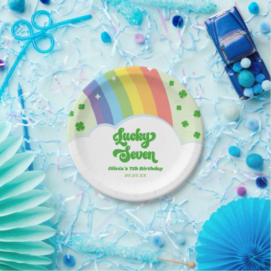 Lucky Seven Rainbow Clovers 7e verjaardagsfeest Papieren Bordje (Feest)