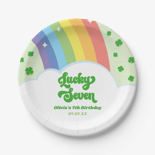 Lucky Seven Rainbow Clovers 7e verjaardagsfeest Papieren Bordje (Voorkant)