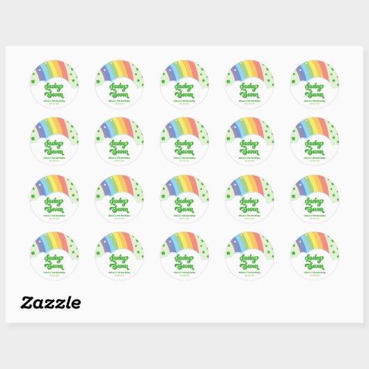 Lucky Seven Rainbow Clovers 7e verjaardagsfeest Ronde Sticker (Vel)