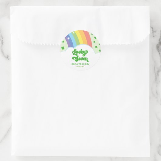 Lucky Seven Rainbow Clovers 7e verjaardagsfeest Ronde Sticker (Tas)