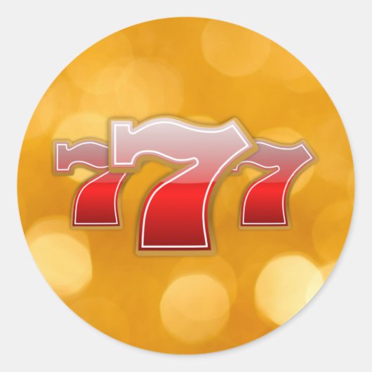 Lucky Seven - Rode Zevens op Gouden Achtergrond Ronde Sticker (Voorkant)