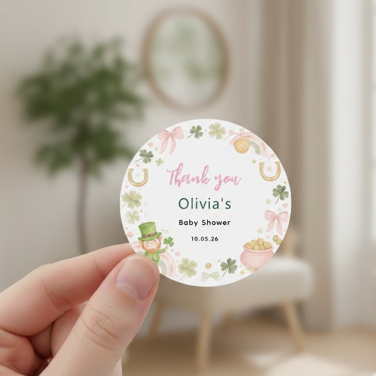 Lucky Shamrock Baby Shower Bedank Sticker