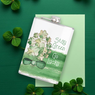 Lucky Shamrock Clover Aquarel Heupfles
